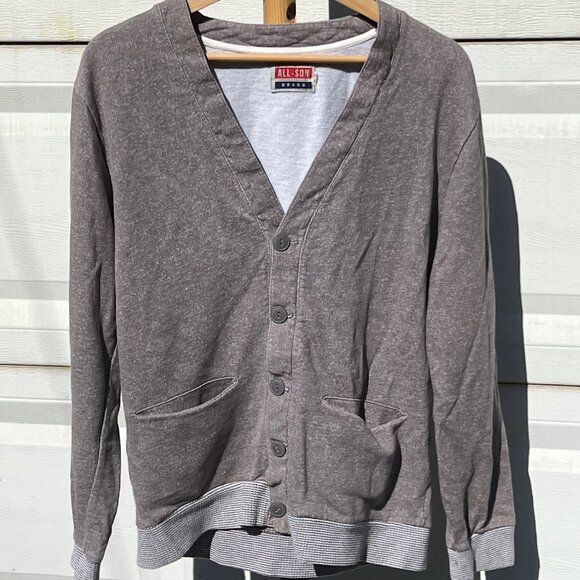 All-Son Gray Button Down V-Neck Sweater - Picture 1 of 3